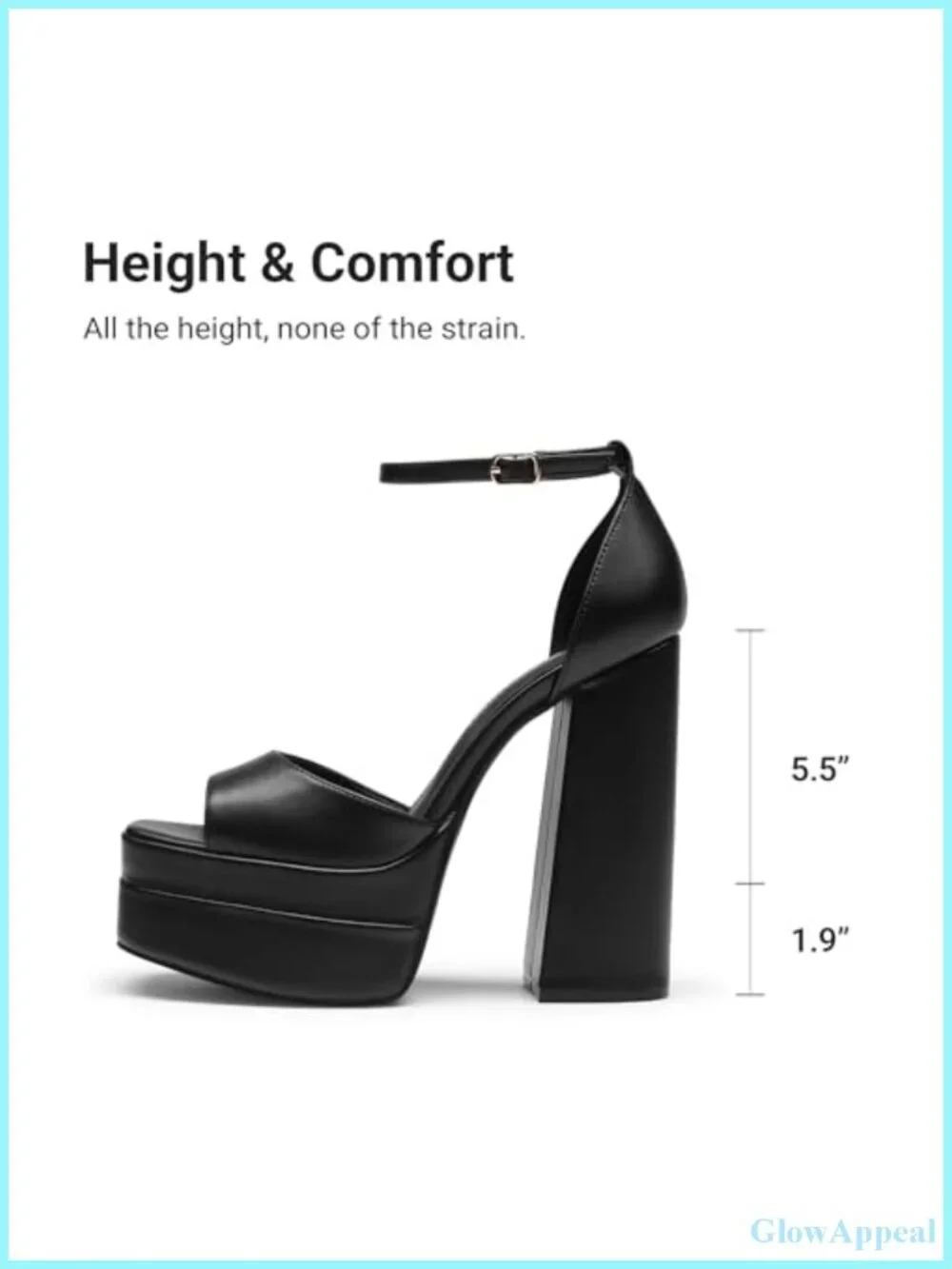 Platform Chunky Heel Sandals Square Toe Ankle Strap Faux Leather
